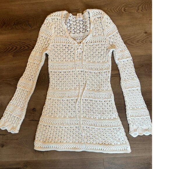 Altar’d State Crochet Coverup Dress Size Large Bell Sleeves - Picture 1 of 3